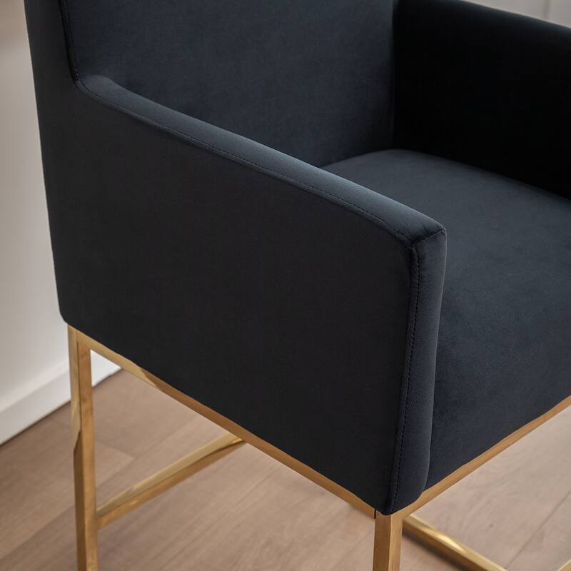 SEYNAR Mid Century Modern Velvet Accent Armrest 27-inch Tall Bar Stool Set of 2 with Metal Frame