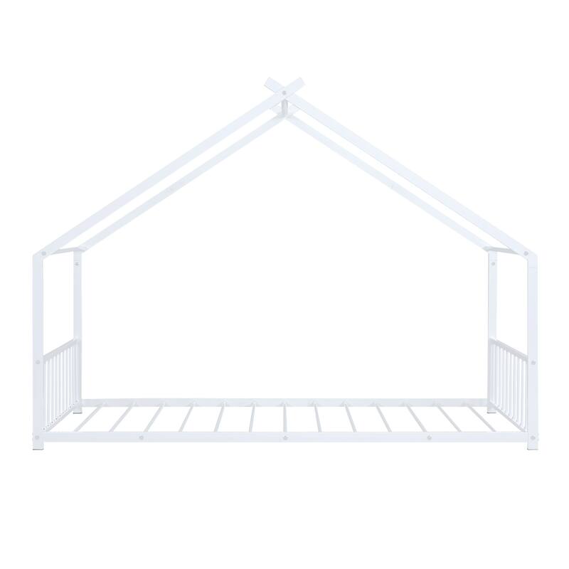 Twin Size Metal House Bed with Roof in Black, White, or Pink