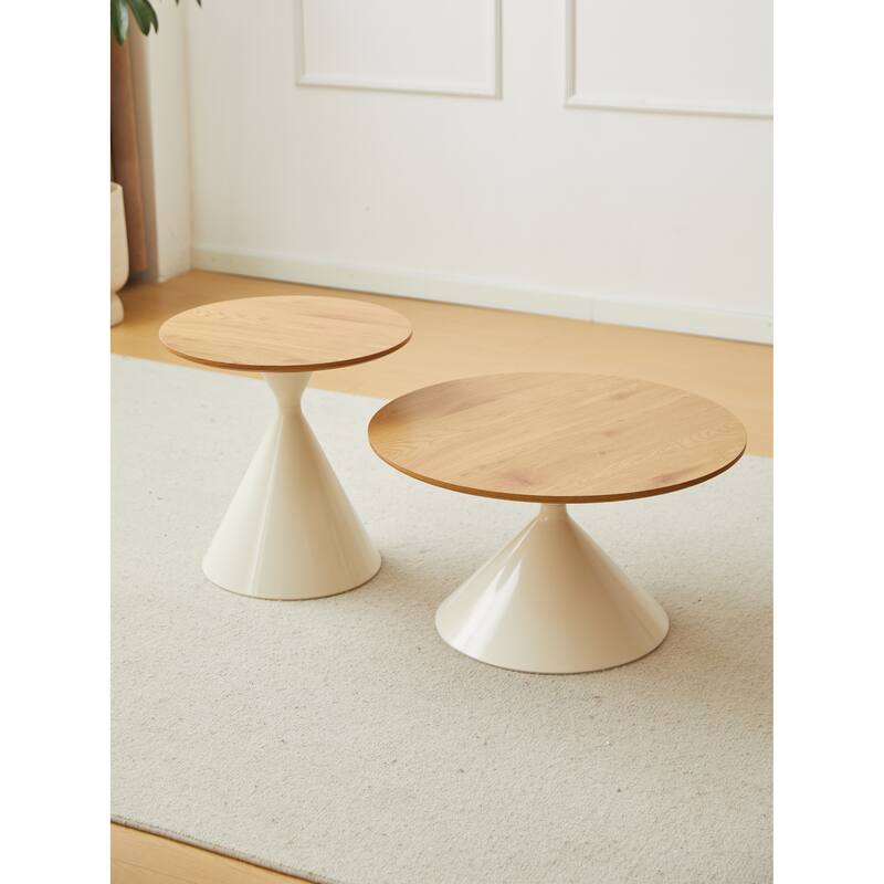 Round coffee table white+wood
