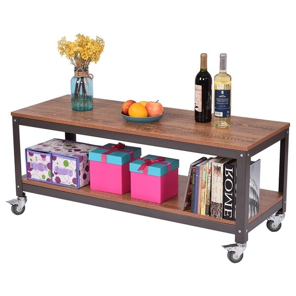 Shop Modern Industrial Style Metal Wood Coffee Table with ...
