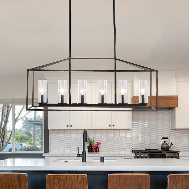 Modern Kitchen Island Chandelier, Farmhouse 6-Light Semi Flush Mount Chandelier for Dining Room Living Room Bedroom