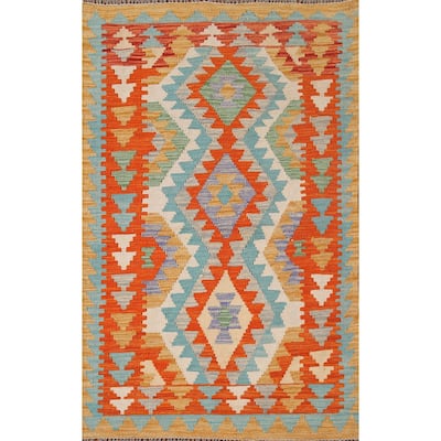 Southwestern Kilim Oriental Area Rug Flatweave Wool Carpet - 3'2"x 5'0"