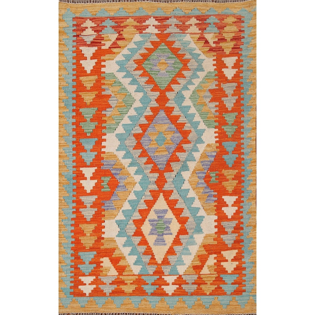 Southwestern Kilim Oriental Area Rug Flatweave Wool Carpet - 3'2"x 5'0"