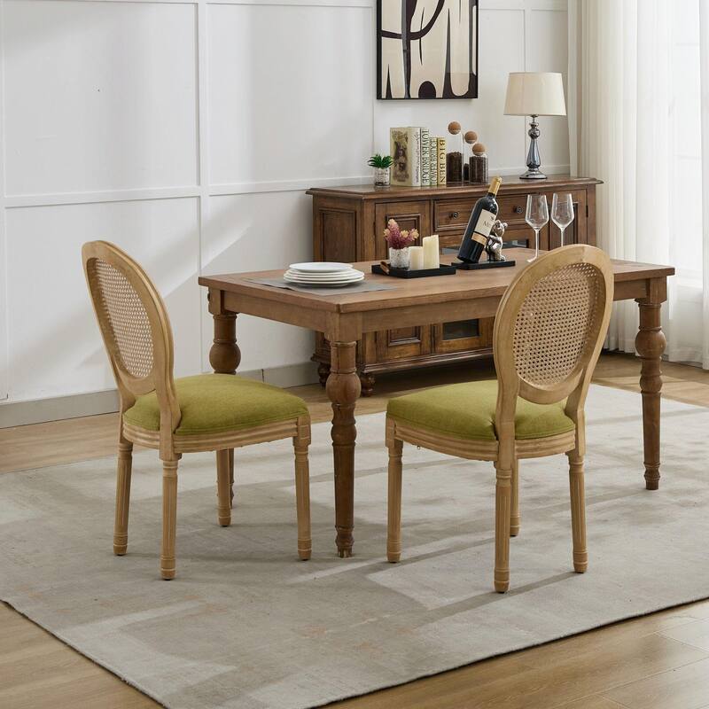 Set of 2 French Style Dining Chairs with Solid Wood Frame - Olive Green