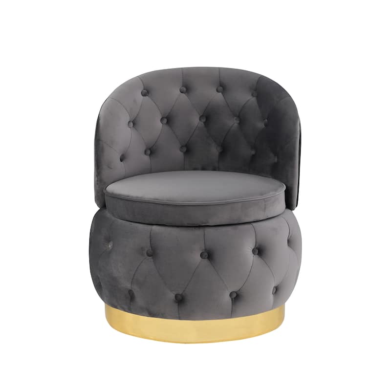 25.2" Velvet Swivel Barrel Chair with Storage - Gray