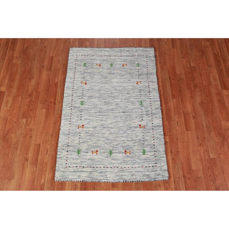 Hand Knotted Oriental 100% Wool Carpet Tribal Stripe Beige & Ivories Gabbeh Area Rug - 4' 9'' X 3' 1''