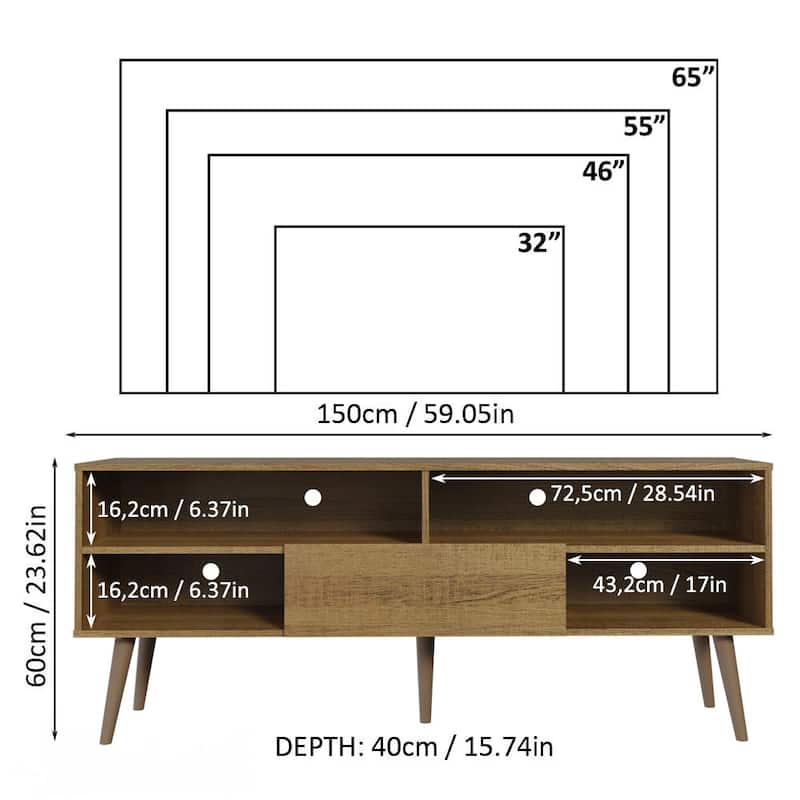 Madesa Modern TV Stand with 1 Door and 4 Shelves with Cable MANAGEMENT for 55, 65 Inch Media Storage