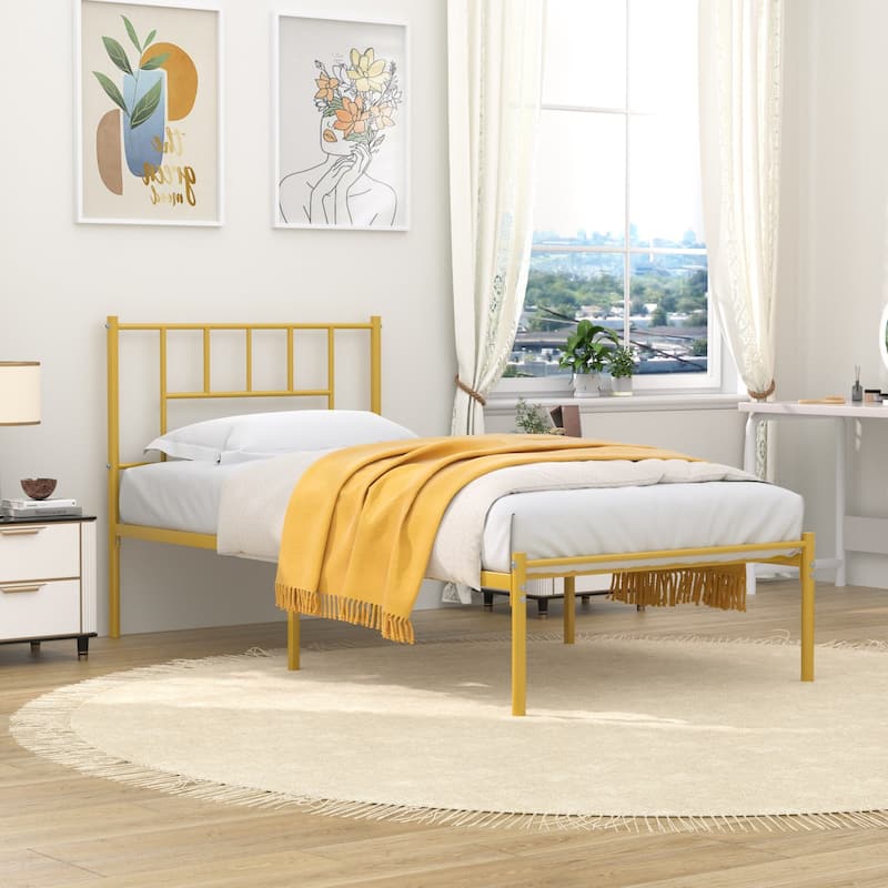 VECELO Victorian Style Metal Platform Bed Frame with Headboard & 12.6" Under Bed Storage-Twin/Full/Queen Size Steel Bed