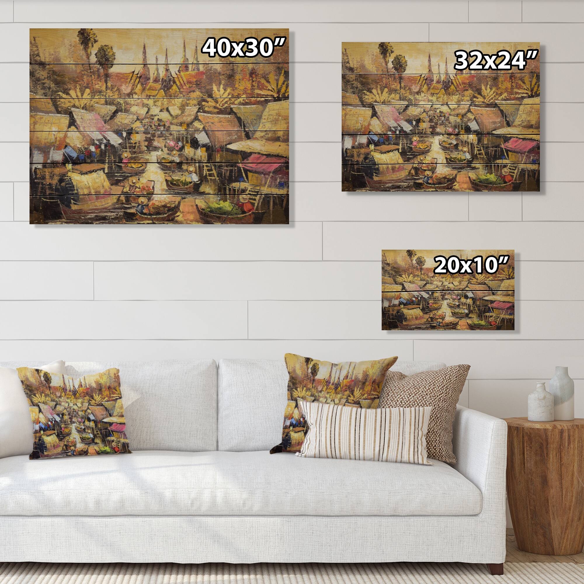Designart 'Vintage Asian Waterside Life III' Vintage Wood Wall Art