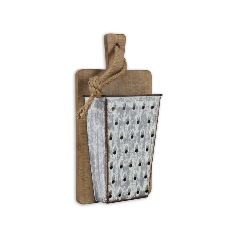 HomeRoots 16" X 9" Gray and Brown Wood and Metal Kitchen Hanging Dimensional Sculpture