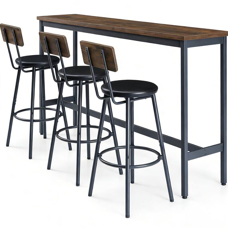 Bar Table and Chairs Set for 3, 4 Piece Industrial Dining Table Set with 3 PU Upholstered Bar Stools