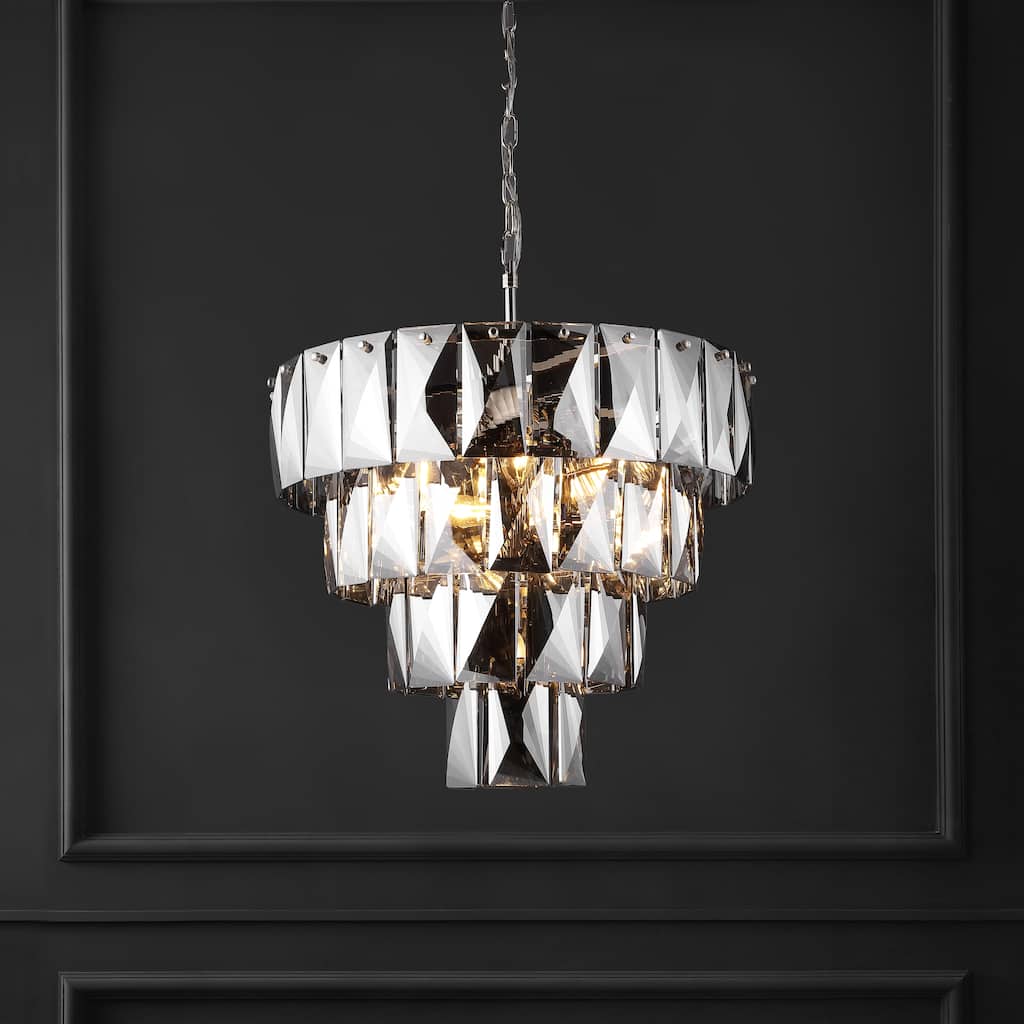 SAFAVIEH Couture Hilah 78" Crystal 4-Tier Chandelier - 23" W x 23" D x 78" H - Nickel/Dark Grey