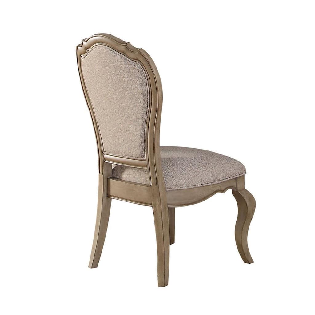 Fabric Upholstered Side Chair with Button Tufting Back, Beige and Gray, Set of Two