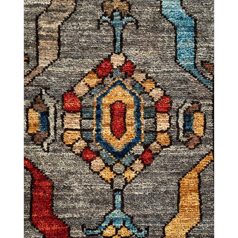 Hand Knotted Traditional Tribal Wool Gray Area Rug - 6' 3" x 9' 0"