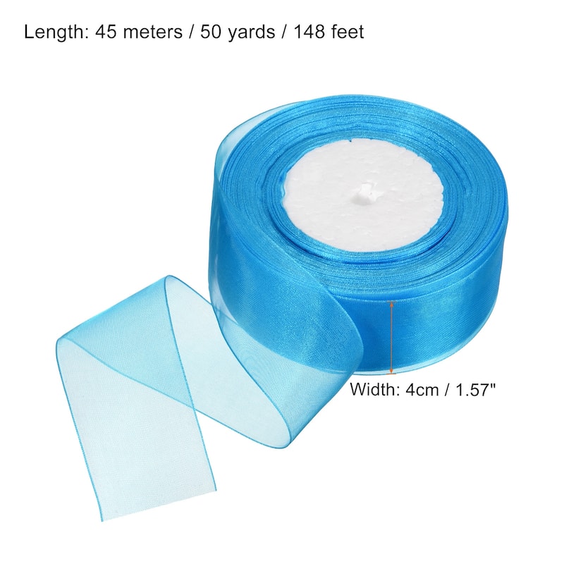 4cm 50 Yard Sheer Organza Ribbon Chiffon Decor Fabric Gift Wrapping - Blue