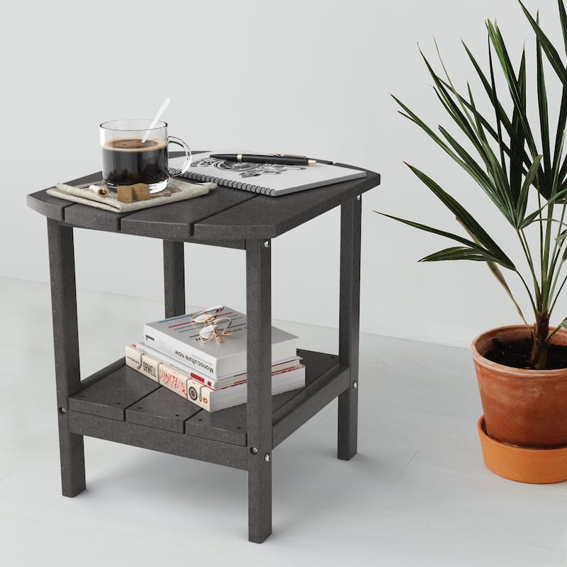 Weather-Resistant HDPE Outdoor Side Table - Modern Patio Accent Furniture - 8' x 10'