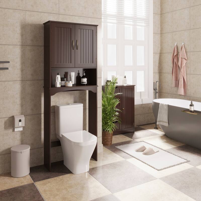 Yaheetech Bathroom Space Saving Organizer Over-the -Toilet with Adjustable Shelf for Bathroom - Espresso