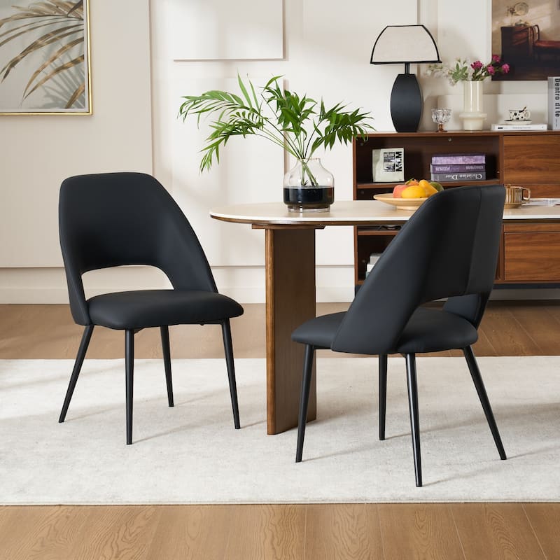 Mid-Century Modern Dining Chairs Set of 2, Upholstered Side Chairs - Black