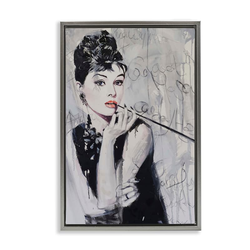 Stupell Bold & Classic Audrey Framed Floater Canvas Wall Art Design By Lucille Lee - 21 x 31 - Grey