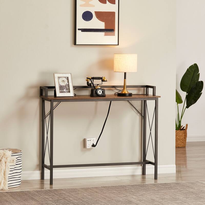Javlergo 3-Piece Console Table and Stool Set, 39.4" Sofa Table with USB Charging Station and 2 Adjustable Swivel Chairs