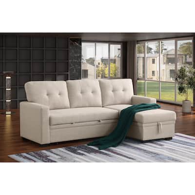 Elegant Cotton Linen Storage Sofa: 82"Lx53"Wx34"H, 191 lbs, Beige, with Chaise, Convertible, Removable Cushions