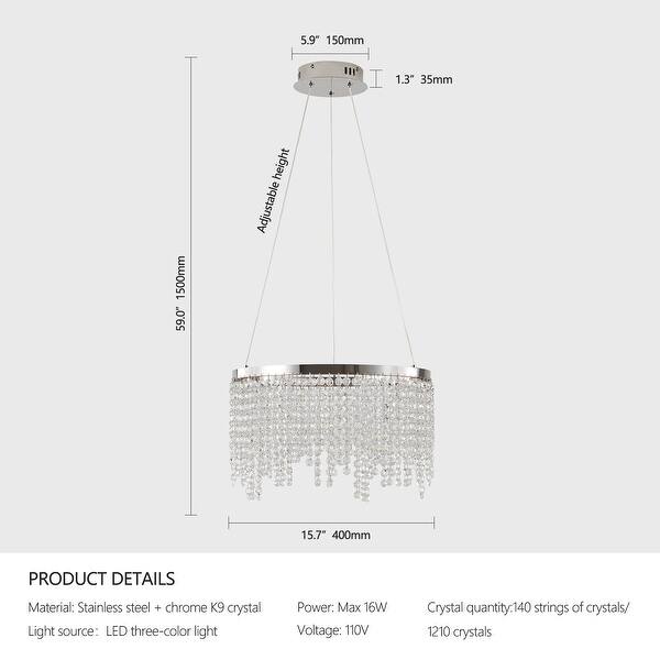 CurveCurio 15.7" Modern Luxury Hanging Light Elegance Crystal Pendant Chandelier - 15.7" * 15.7" * 7.9"