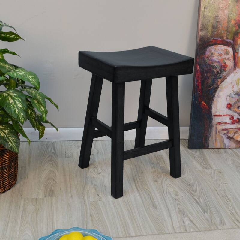 25" Black Counter Stool with Saddle Seat
