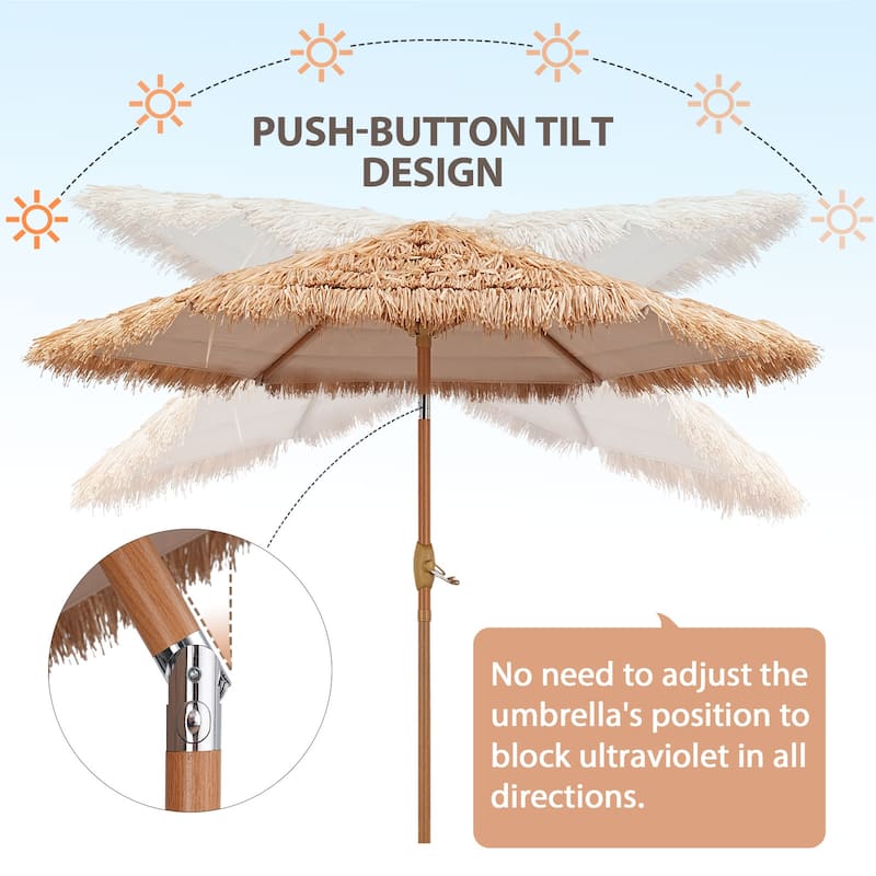 Autlaycil 7.5ft Thatched Tiki Umbrella with Light,Beach Umbrella for patios outside
