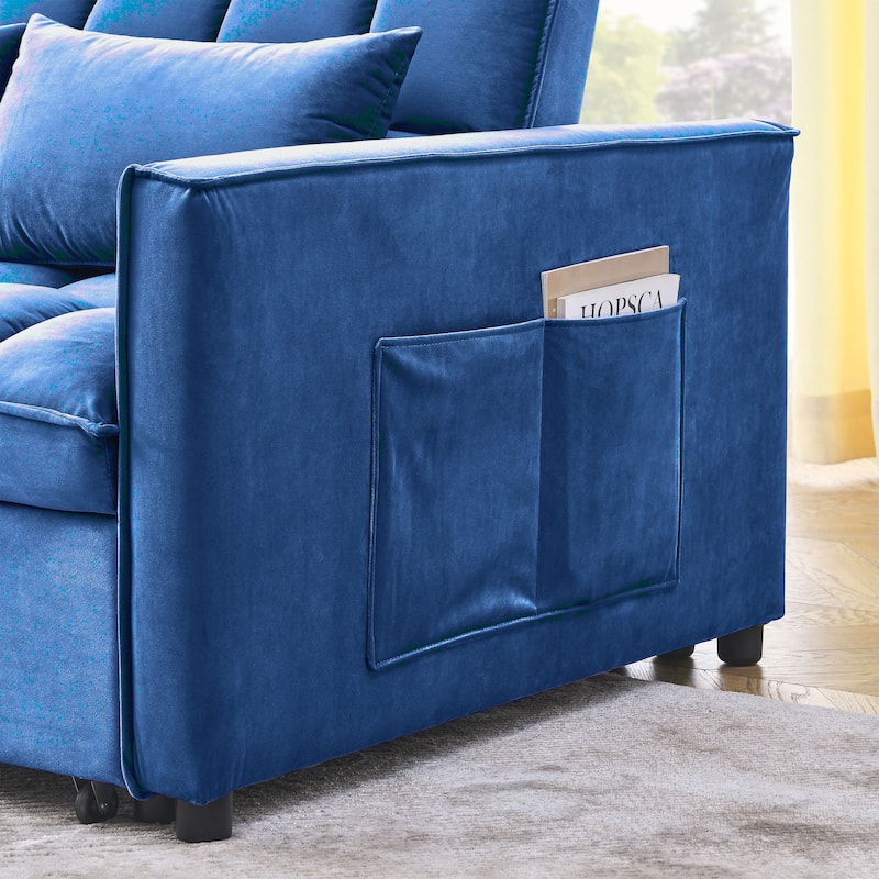 53.94Inch Convertible Sleeper Sofa with Two Side Pockets and 2 Pillows