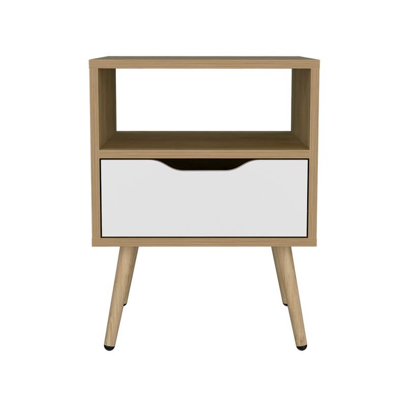 Elegant White Nightstand with Open Shelf and Spacious Drawer, Durable Wood Design