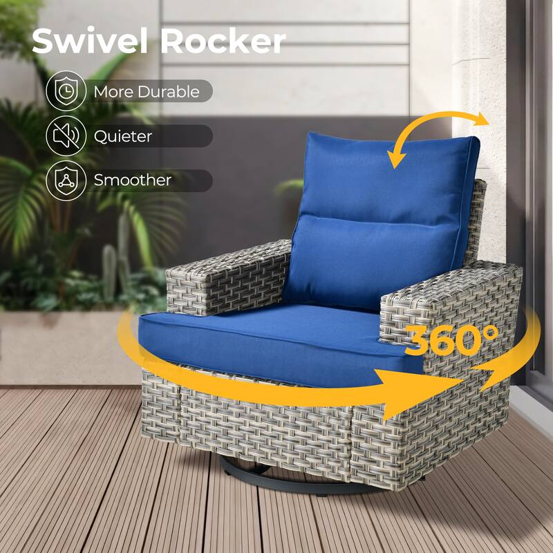 HOOOWOOO 10-piece Rattan Wicker Patio Outdoor Furniture Fire Pit Set with Swivel Rocking Chairs