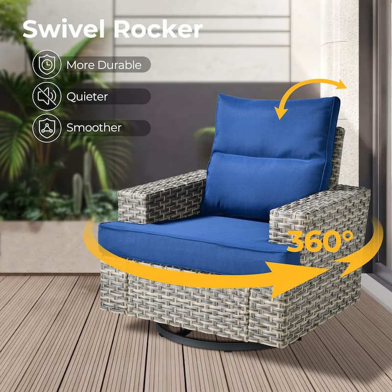 HOOOWOOO 13-piece Outdoor Sofa Patio Wicker Swivel Chair Set with 42" Fire Pit