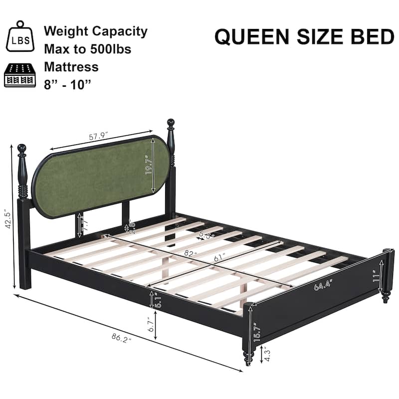 Christopher Knight Home - Alderwick Modern Upholstered Headboard Wood Low-Profile Platform Bed with Slatted Support