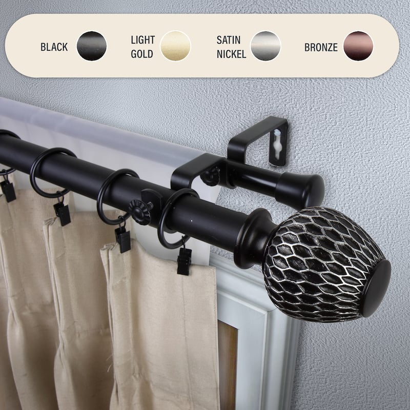 InStyleDesign Gwendi 1 inch Diameter Adjustable Double Curtain Rod - 66 to 120 inches - Black