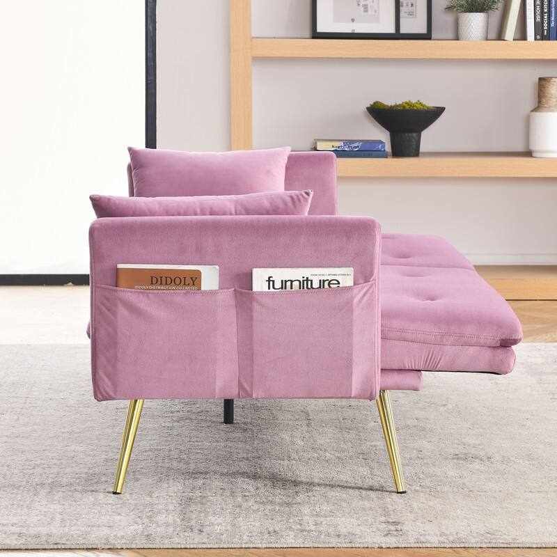 72'' Convertible Velvet Upholstered Sofa Bed with Side Pockets and
