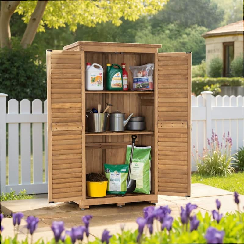 MCombo 63 inch Tall Outdoor Storage Tool Cabinet Shed with Lock for Yard (34.3" L x 18.3" W x 63" H), Wooden 0870