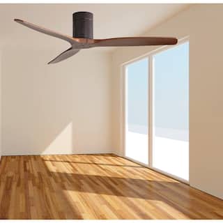 52 Inch Flush Mount Ceiling Fan with Remote Control,3 Wood Blades,Reverse Airflow,No Light - 52 Inch Blades