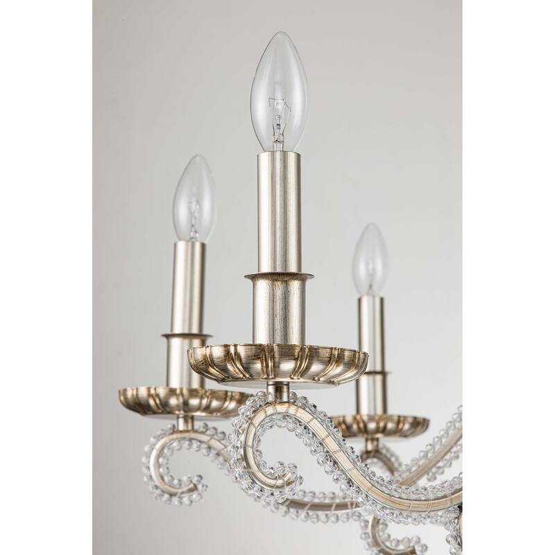 Antique Brushed Silver 8 - Light Crystal Traditional Candle-Style Chandelier