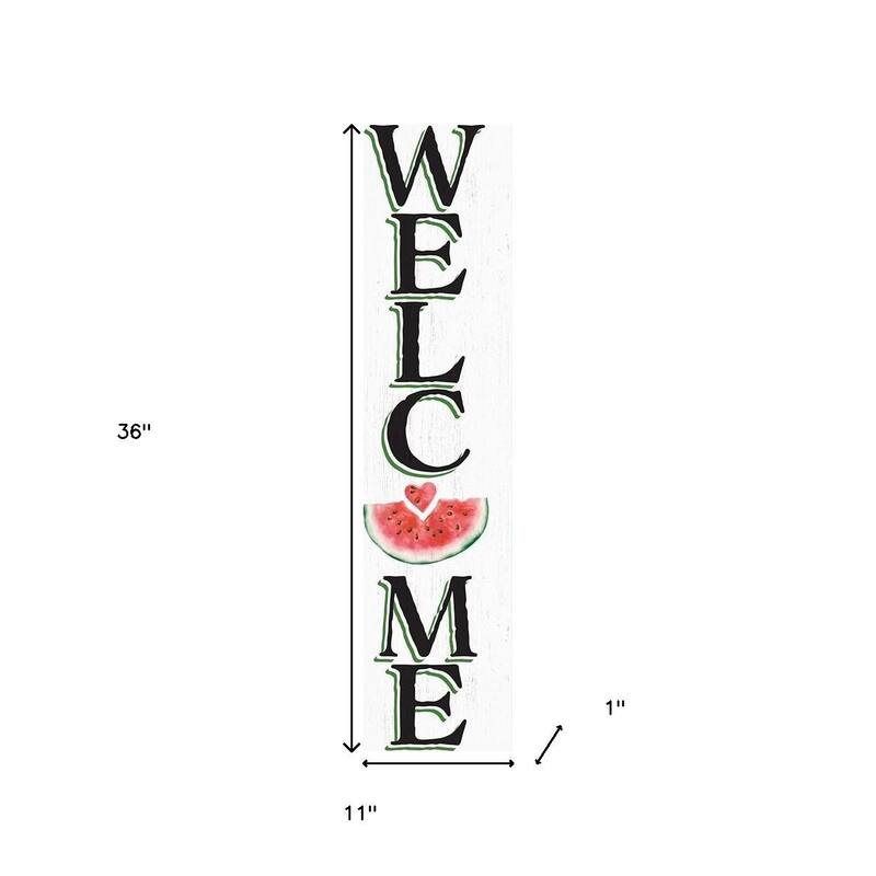 HomeRoots 36" White Pink And Green Solid Wood Welcome Porch Sign