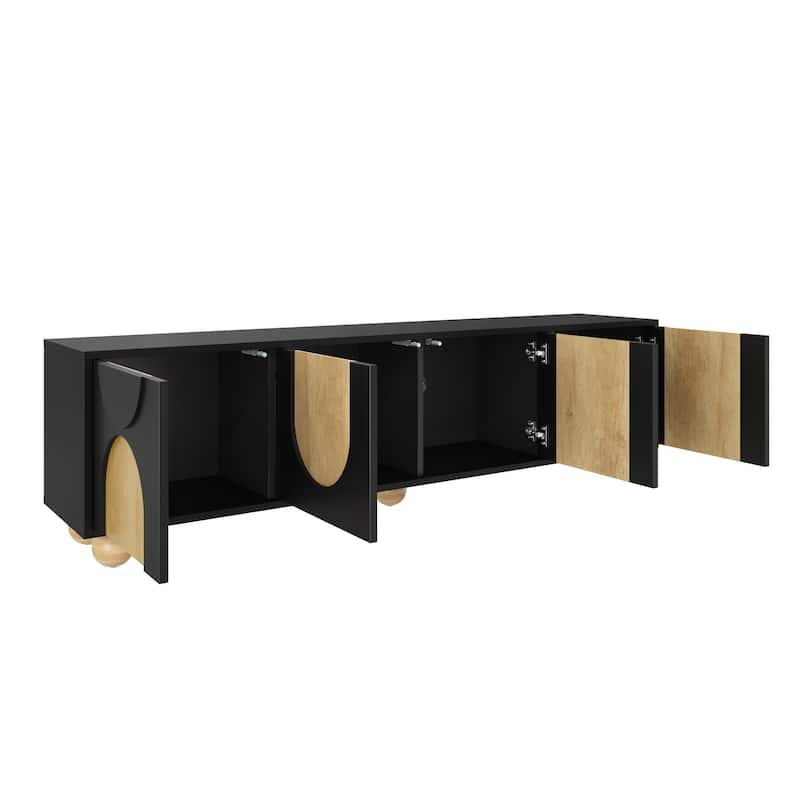 TV Stand with Four Arched Wood-Grain Doors, Geometric Design Media Console, Entertainment Center with Storage Cabinets