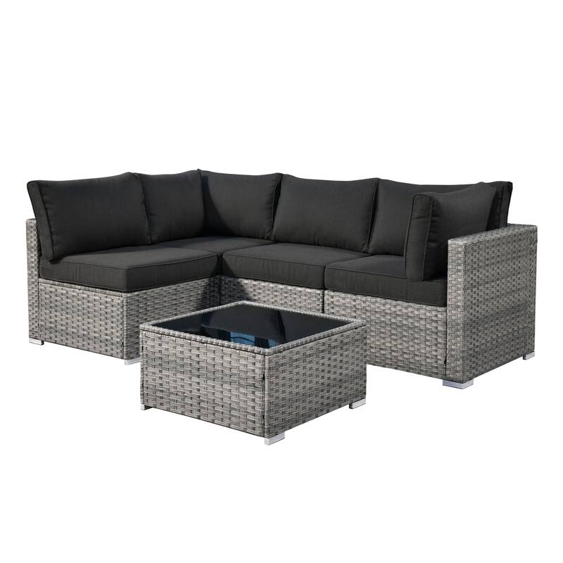 HOOOWOOO Patio 5-piece Wicker Sectional Sofa Set with Coffee Table