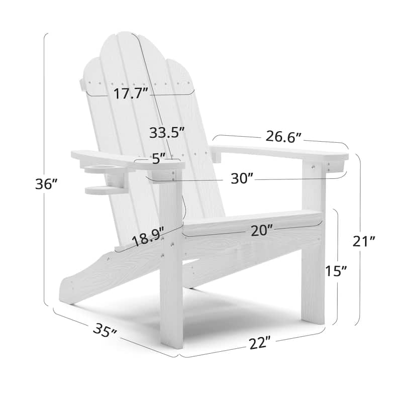 Plastic Poly Weather Resistant Outdoor Patio Adirondack Chair 2-Pack - 35"D x 30"W x 36.2"H