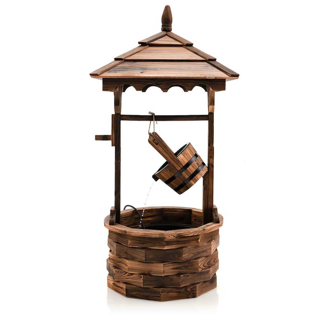 Gymax Rustic Wishing Well Fountain Outdoor Patio Wooden Water Fountain
