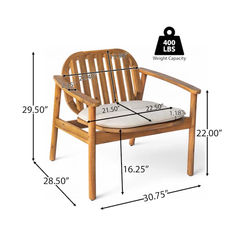Christopher Knight Home- Alex Outdoor Acacia Wood Club Chair With Cushion(Set of 2)