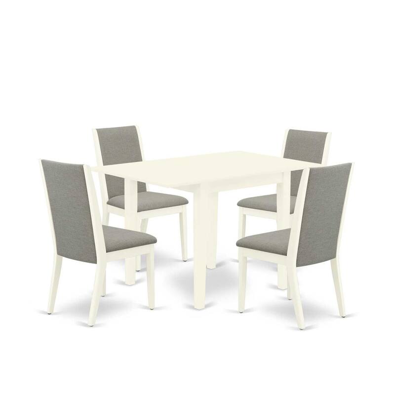 5-Piece Kitchen Table Set - Dining Table with 4 Parsons Chairs - Linen White & Wood Finish