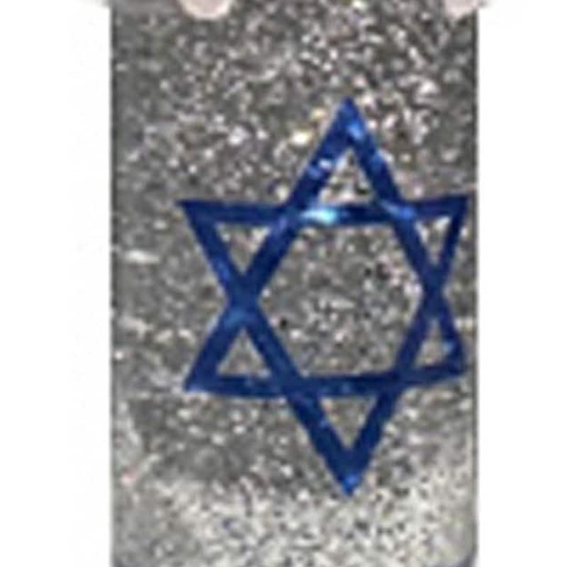 10" Blue And White Flameless Hanukkah Pillar Candle With Snow Globe