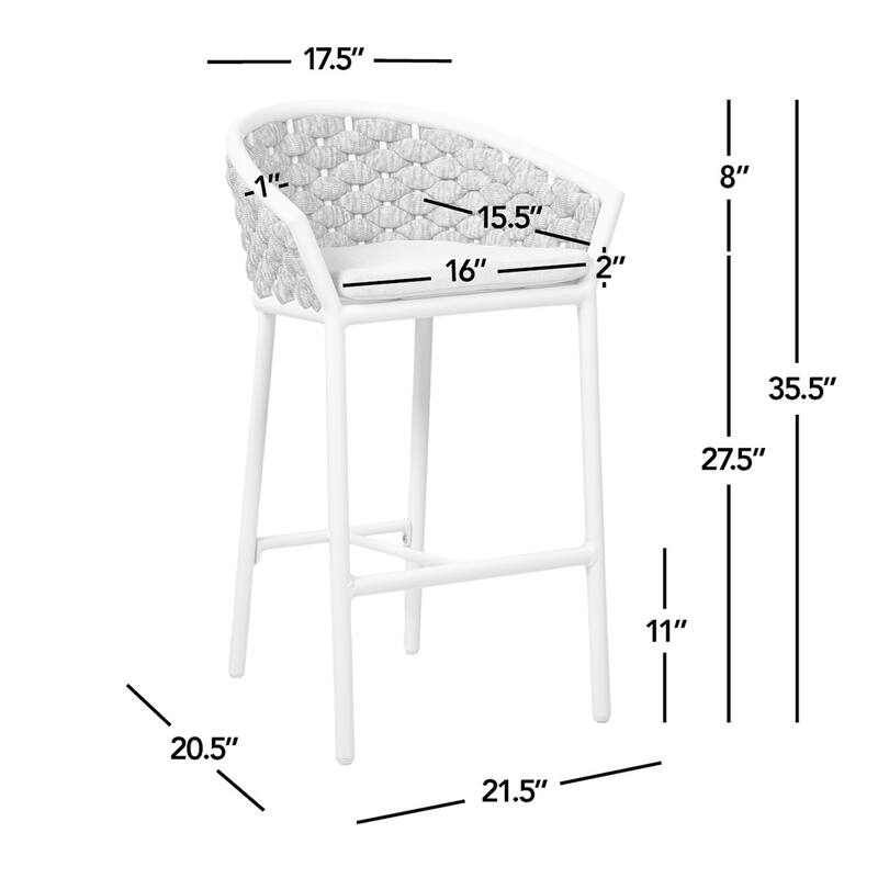 Rope Barrel Low Back Patio Counter Stool