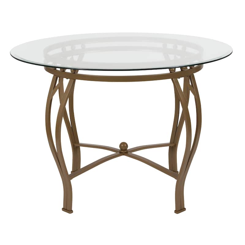 Syracuse 42'' Round Glass Dining Table with Bowed Out Metal Frame