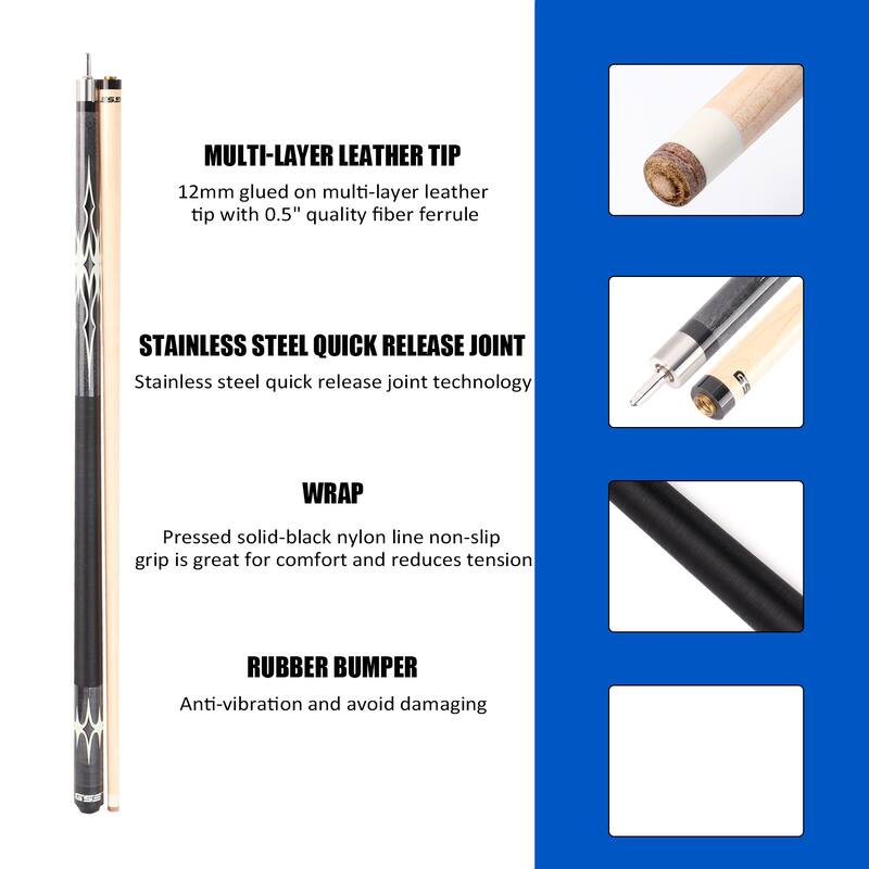 GSE™ Set of 4 Canadian Maple Hardwood Billiard Pool Cue Sticks. 58" 2-Piece Pool Cue Set for House or Commercial Use