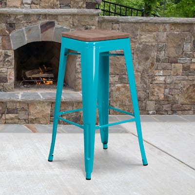 30" High Backless Barstool with Square Wood Seat